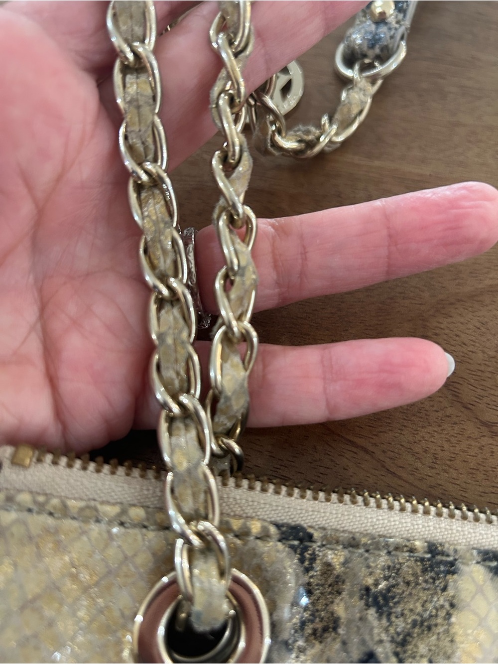 Dkny Gold and Brown Snake-Print Chain Shoulder Bag - Picture 5 of 13